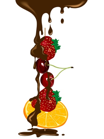 Fresh fruits on skewer in chocolateのイラスト素材