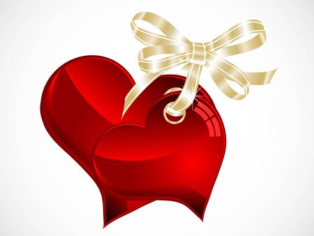 Two red glass hearts tied golden ribbonのイラスト素材