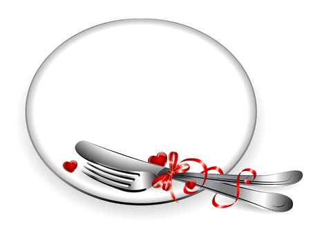 Silver setting with red ribbon and heartsのイラスト素材