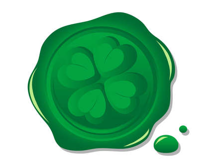 Green wax seal with print of the cloverのイラスト素材