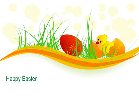 Easter background with chick, eggs and grassのイラスト素材