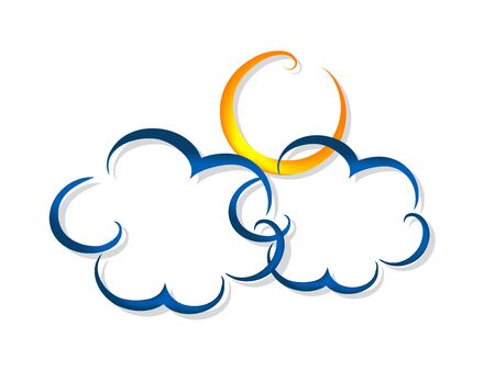 Cartoon clouds and sun with grey shadowのイラスト素材