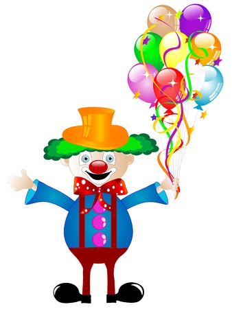 Clown with colorful party balloons and ribbonsのイラスト素材