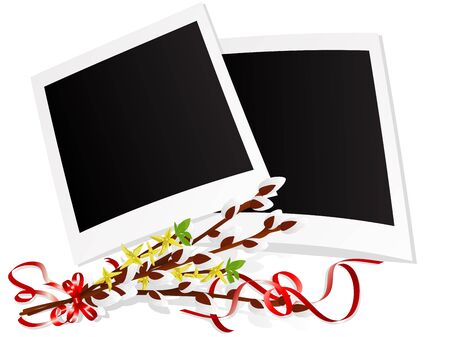 Photo frames with twigs of pussy willows のイラスト素材