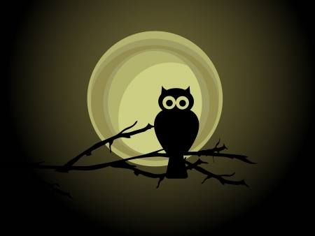 Silhouette of the owl against the full moonのイラスト素材