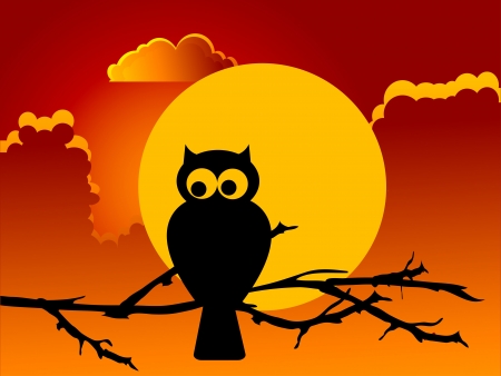 Silhouette of the owl against the full moonのイラスト素材