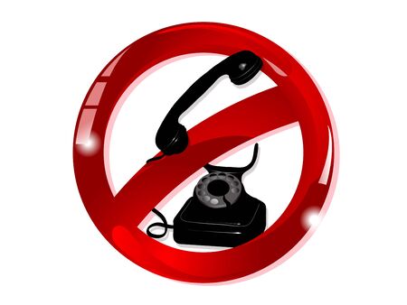 Red glass forbidden sign with old phoneのイラスト素材