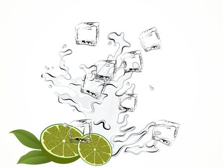 Limes and water splash with ice cubesのイラスト素材