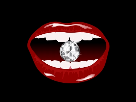 Red smiling lips with the diamondのイラスト素材