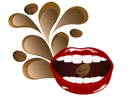 Coffee bean in red woman mouthのイラスト素材