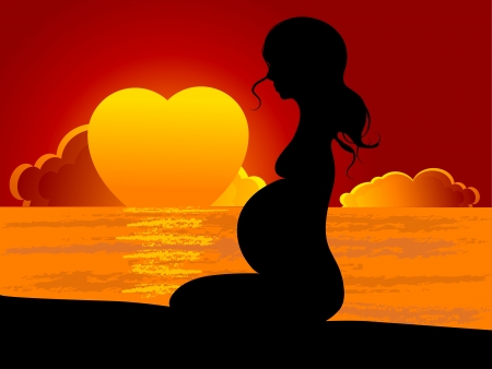 Pregnant woman in the sunsetのイラスト素材