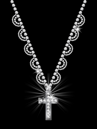 Luxury diamond cross on black backgroundのイラスト素材