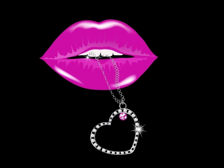 Luxury diamond heart necklace in woman lipsのイラスト素材