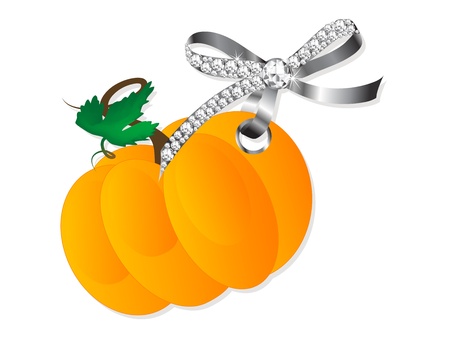 Orange pumpkin hanging on silver bow with diamondsのイラスト素材