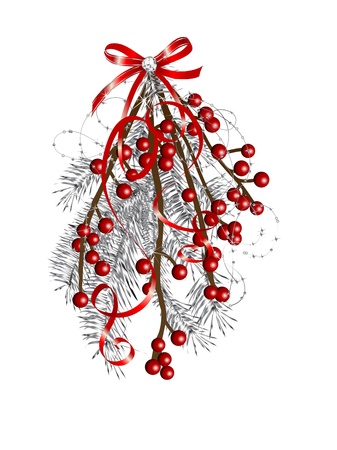 Branch of red berries and silver needlesのイラスト素材