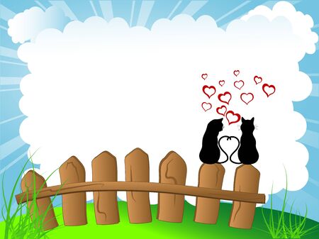 Silhouettes of two cats in loveのイラスト素材