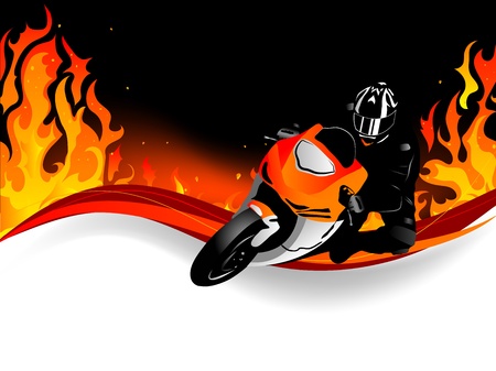 Silhouette of motobiker in the flamesのイラスト素材