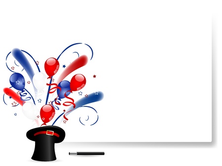 Blue magic hat with balloons and starsのイラスト素材