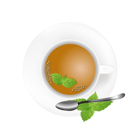 White teapot with fresh mint teaのイラスト素材