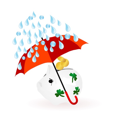 Piggy bank with coins and red umbrellaのイラスト素材