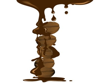 Fresh coffee beans  in chocolate splashのイラスト素材