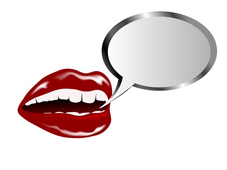 Woman red lips and grey speech bubbleのイラスト素材