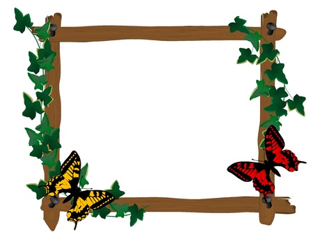 Wooden frame with ivy leavesのイラスト素材