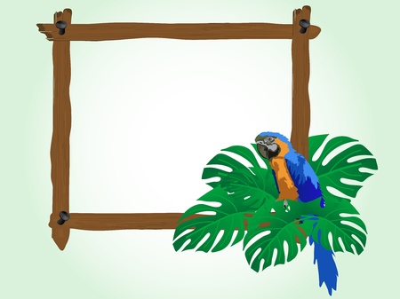 Blue parrot sitting on a wooden frameのイラスト素材