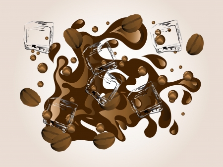 Ice coffee with ice cubes and beansのイラスト素材