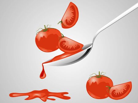 Red tomato sauce on the spoonのイラスト素材