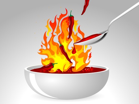 Chilli sauce in the bowl and fresh chilliesのイラスト素材