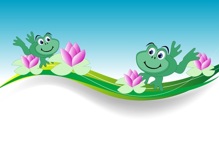 Background with two frogs and water lilyのイラスト素材