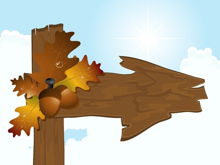 Wooden arrow with oak autumn leaves and acornsのイラスト素材