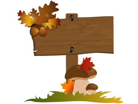 Wooden signboard and two mushroomsのイラスト素材