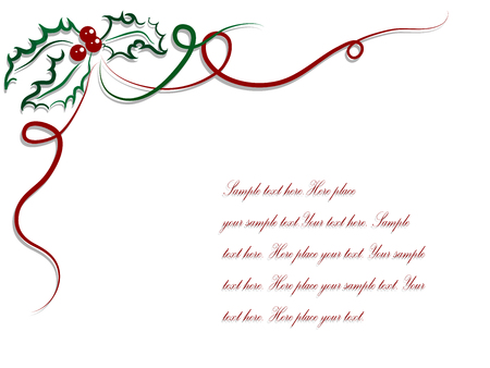 Blank white paper with green holly berryのイラスト素材