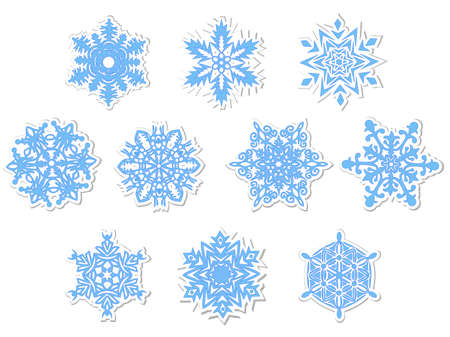 Vector collection of blue snowflakes isolated on whiteのイラスト素材