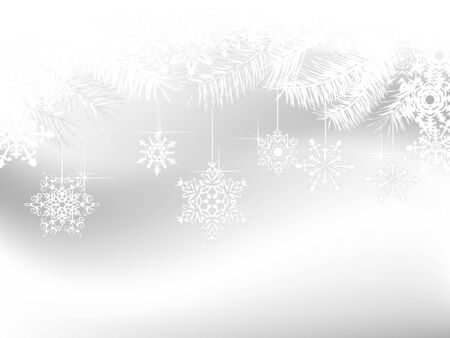 Grey christmas background with white snowflakes and needlesのイラスト素材