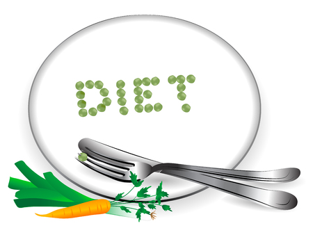 Carrot, leek and pea on white plateのイラスト素材