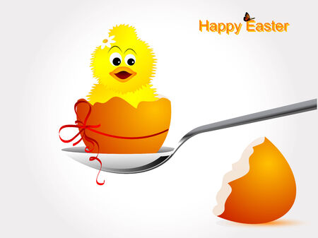 Broken eggshell with chick and orange ribbonのイラスト素材
