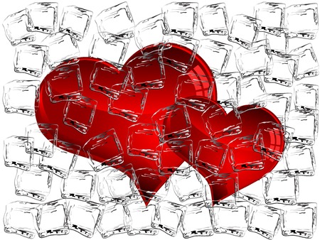 Red hearts frozen in ice cubesのイラスト素材