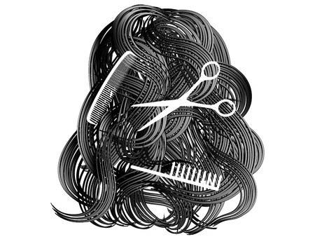 Beautiful long hair with scissors and combのイラスト素材