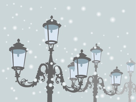 Old antique lamps against the blue snowy skyのイラスト素材