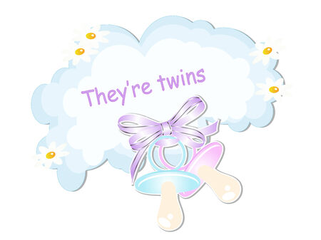 Twins arrival card with cloud and pacifiersのイラスト素材