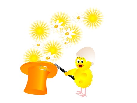 Yellow chick and suns in magic hatのイラスト素材