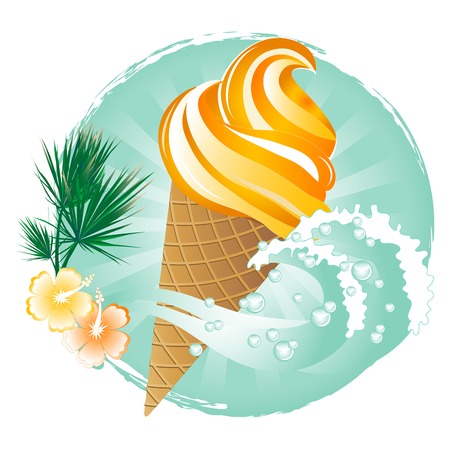 Summer background with ice cream and palm treeのイラスト素材