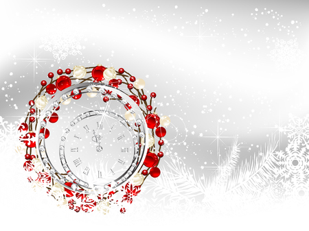 Luxury background with New year clock and snowflakesのイラスト素材