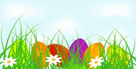 Easter banner with green grass and eggs のイラスト素材