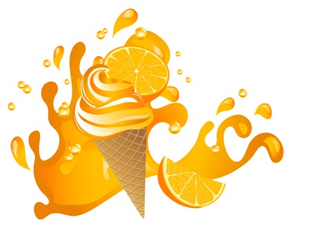 Orange ice cream in cone with fresh fruitのイラスト素材