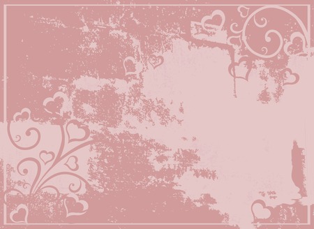 Pink grunge background with hearts and ornamentsのイラスト素材