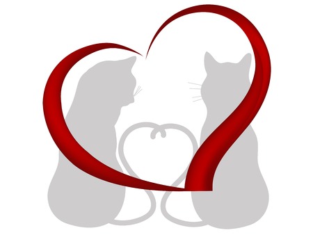 Silhouettes of two cats in love  - vector illustrationのイラスト素材